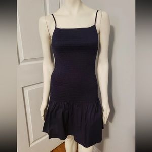 Gianni Bini Strappy Sleeve Above Knee Smocked Navy Blue Ruffle NWT Dress